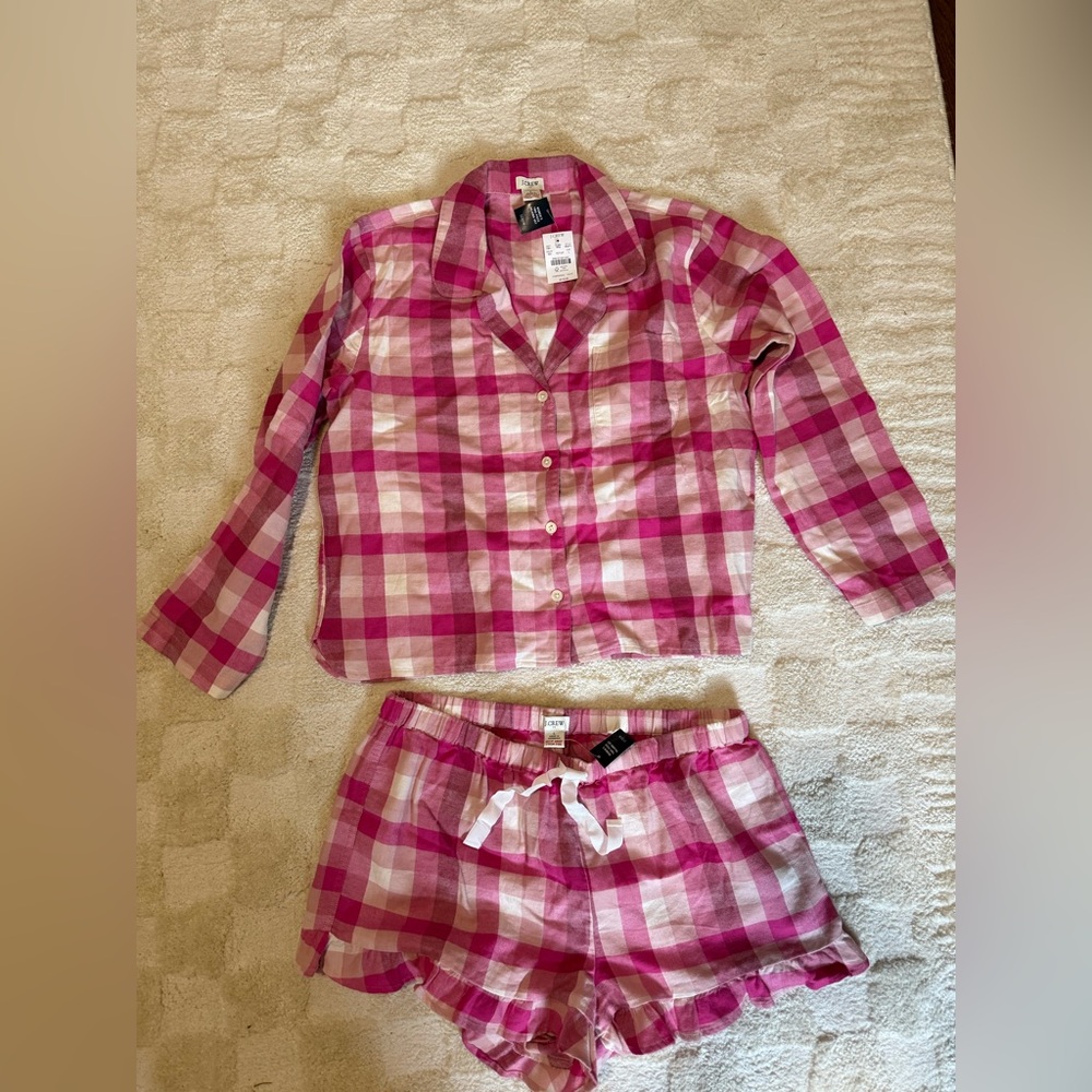 J. Crew Pink and White Plaid Pajama Set